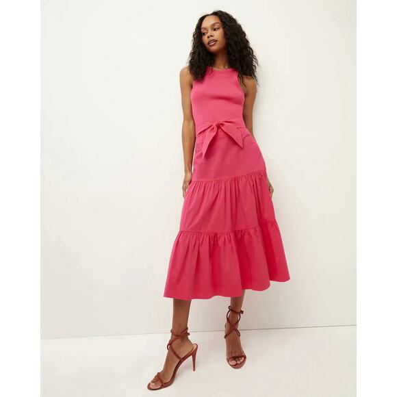 NWT Veronica Beard Austyn Dress Fuchsia Pink Tiered Midi Poplin Small *No Belt*‎ - Picture 3 of 10